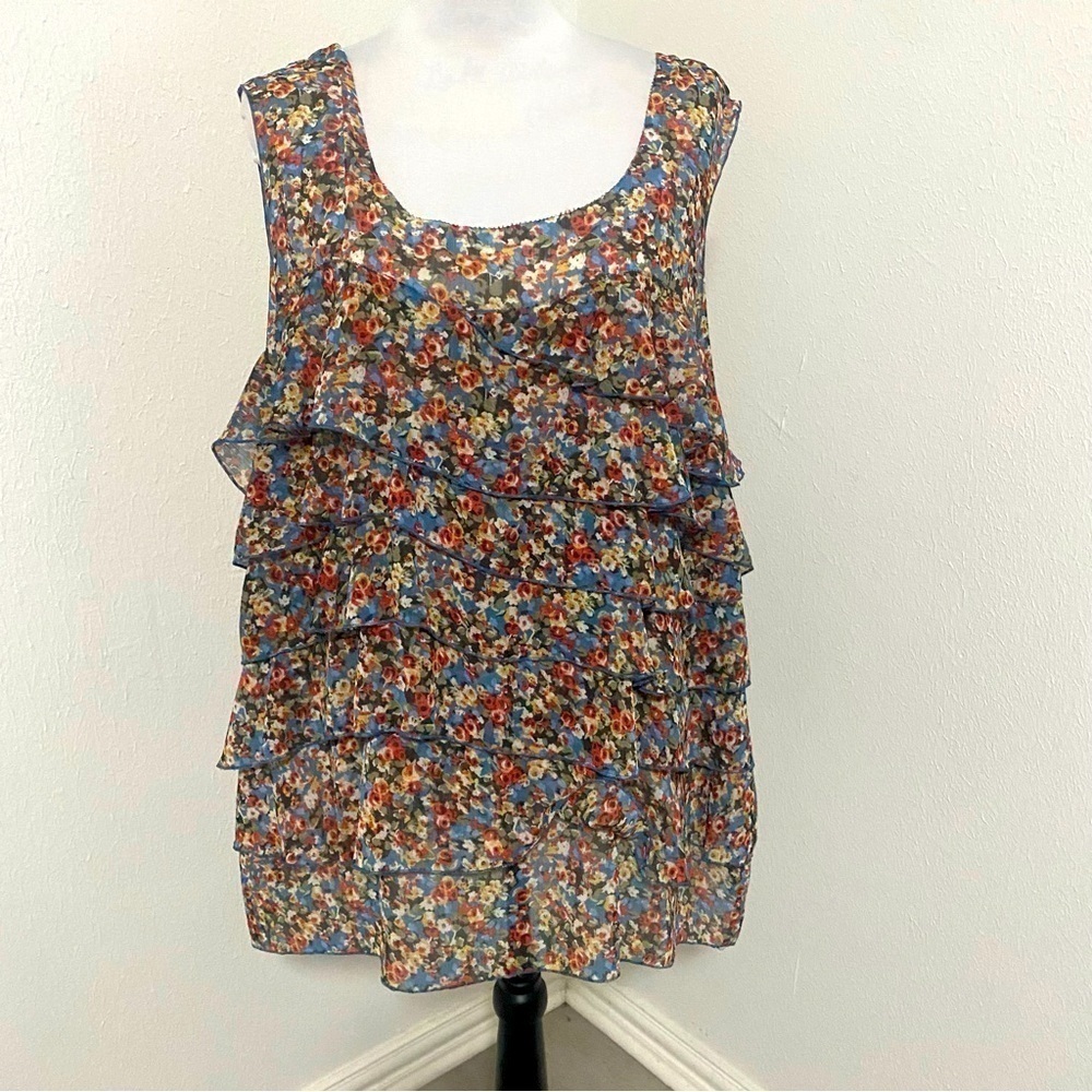 Avenue Plus-Size Floral Sleeveless Ruffled Tiered Tank Women’s Blouse Sz 26/28